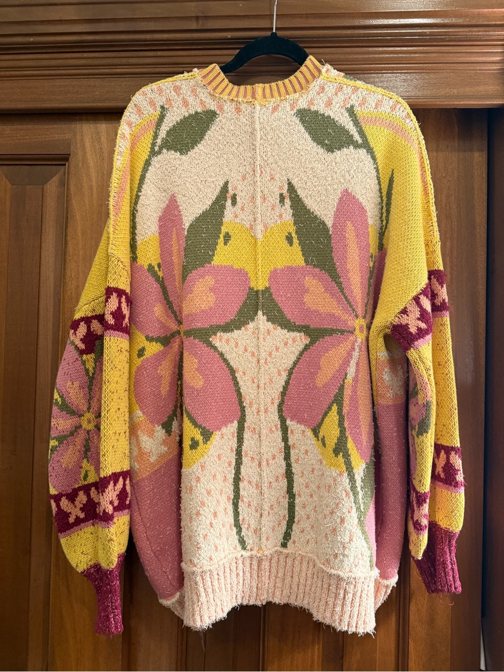 Free People Floral Intarsia Oversized Cardigan - Pink, Yellow, Green - Picture 3 of 3